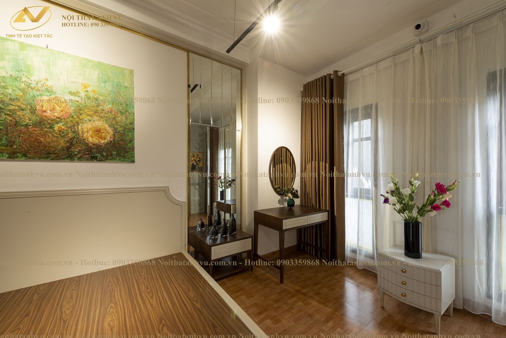 Mẫu bàn trang điểm đẹp cho phòng ngủ sang trọng 16 Bàn trang điểm đẹp bằng gỗ óc chó - Nội thất Anh Vũ