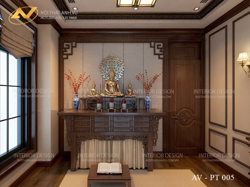 Mẫu nội thất phòng thờ gỗ óc chó trang nghiêm, thành kính 16 Nội thất phòng thờ gỗ óc chó đẹp - Nội thất Anh Vũ