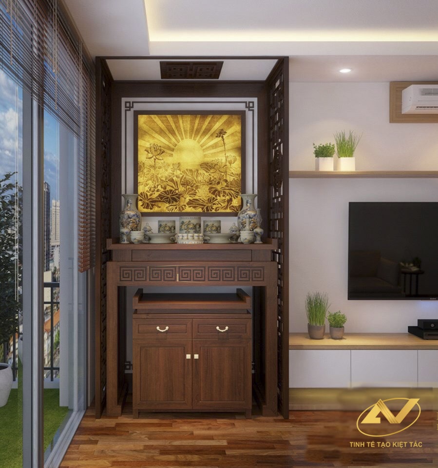 Mẫu nội thất phòng thờ gỗ óc chó trang nghiêm, thành kính 18 Nội thất phòng thờ gỗ óc chó đẹp - Nội thất Anh Vũ