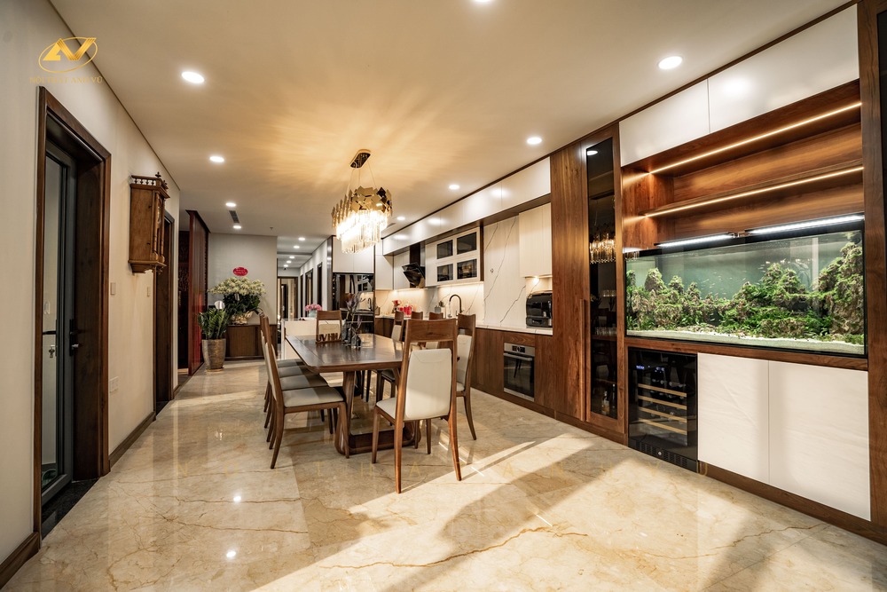 Mẫu tủ bếp gỗ óc chó tự nhiên bền đẹp, kháng mốc, chống ẩm 9