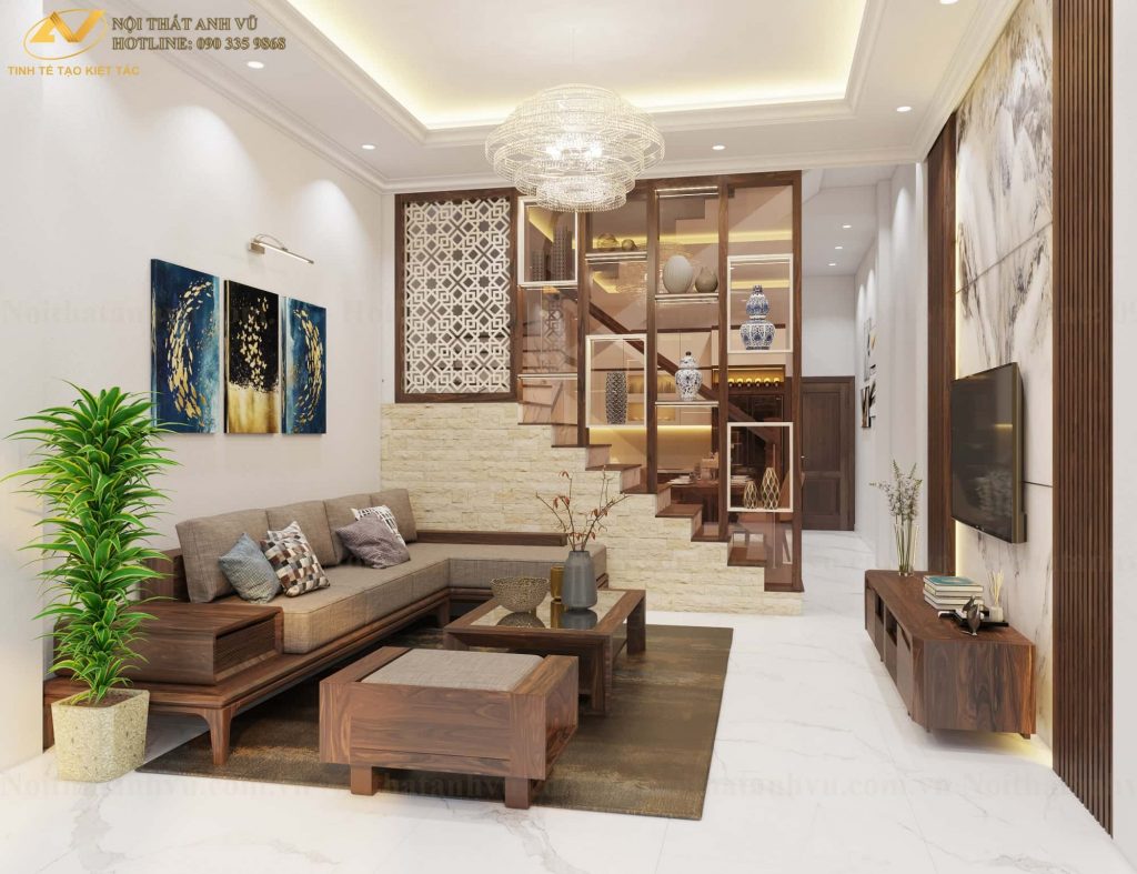 Nội thất nhà phố gỗ óc chó sang trọng - Nội thất Anh Vũ