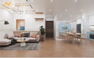 Thiết kế nội thất chung cư 68m2 Anh Cường K35 Tân Mai phong khách 1