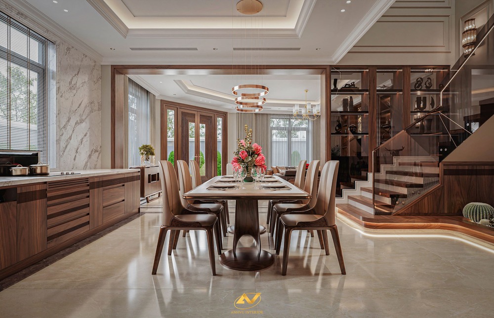 Nội thất biệt thự gỗ óc chó